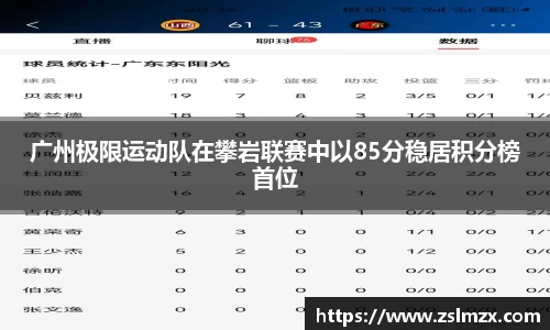 广州极限运动队在攀岩联赛中以85分稳居积分榜首位
