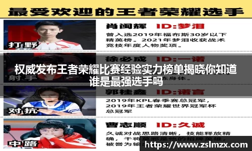 权威发布王者荣耀比赛经验实力榜单揭晓你知道谁是最强选手吗